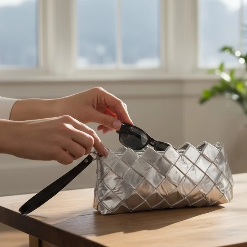 Nahui Ollin Candy Wrapper Bag Silver Clutch Wristlet Small Zippy Bag